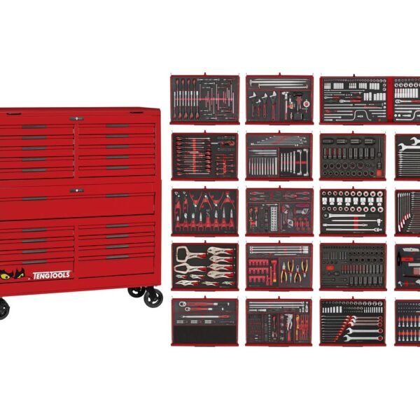 Großer roter Werkstattwagen mit 19 Schubladen
