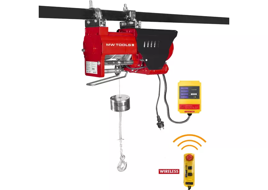 78580 Schneller elektrischer Seilzug 300/600 kg, 35/17,5 m, 1,3 kW, 230 V, kabellose Fernbedienung, MW Tools - Image 1